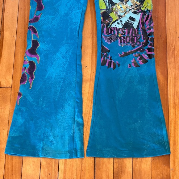 Y2K CRYSTAL ROCK (Ed Hardy) Graphic Rocker Flare SweatPants Drawstring Waist - S - Picture 7 of 10